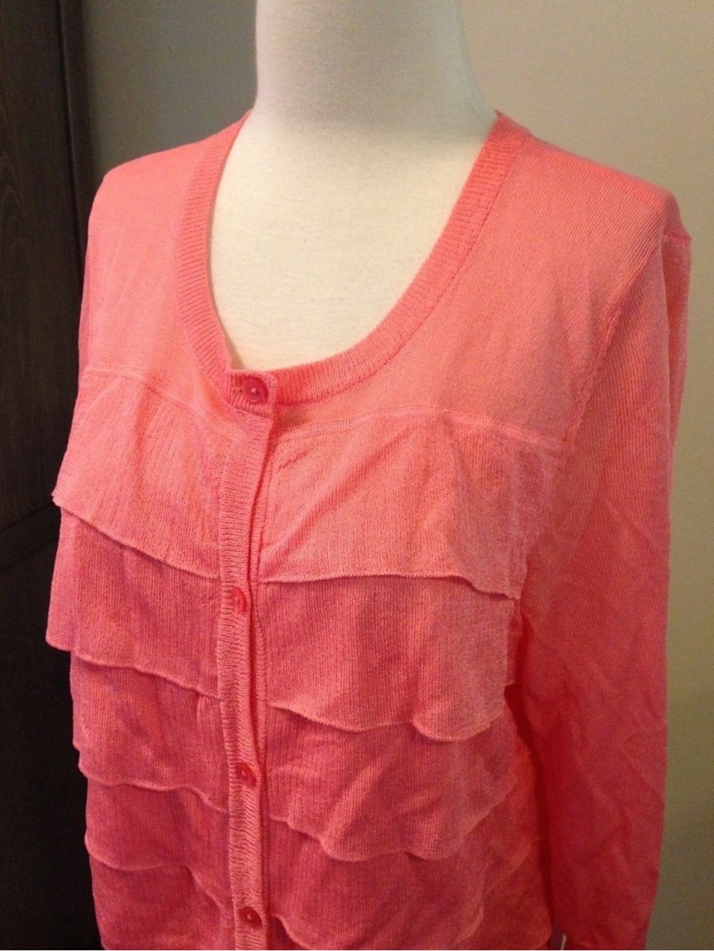 Talbots Coral Pink Knit Cardigan with Button Front